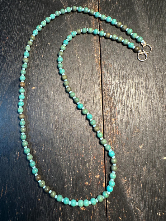 Handmade Afghan Turquoise Glass Bead Necklace: Boho Layering Jewelry