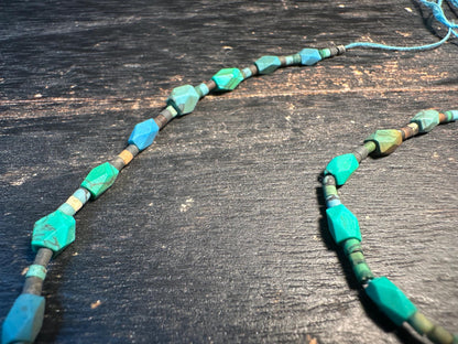 Handmade Afghan Turquoise Glass Bead Necklace: Boho Layering Jewelry