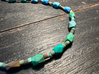 Handmade Afghan Turquoise Glass Bead Necklace: Boho Layering Jewelry