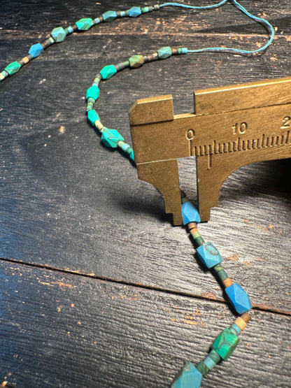 Handmade Afghan Turquoise Glass Bead Necklace: Boho Layering Jewelry