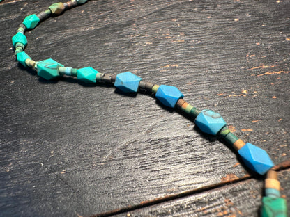 Handmade Afghan Turquoise Glass Bead Necklace: Boho Layering Jewelry