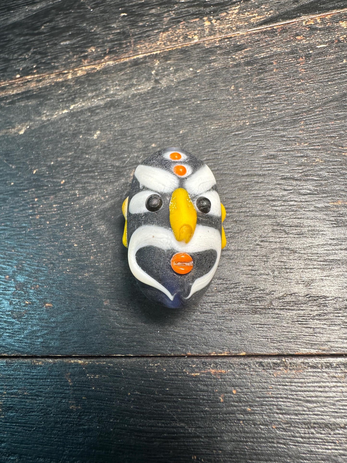 Oriental Folk Mask Pendant  Handmade Chinese Opera Bead  Glass Art Jewelry