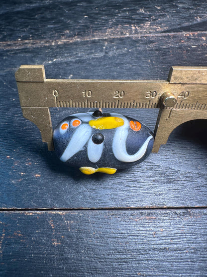 Oriental Folk Mask Pendant  Handmade Chinese Opera Bead  Glass Art Jewelry