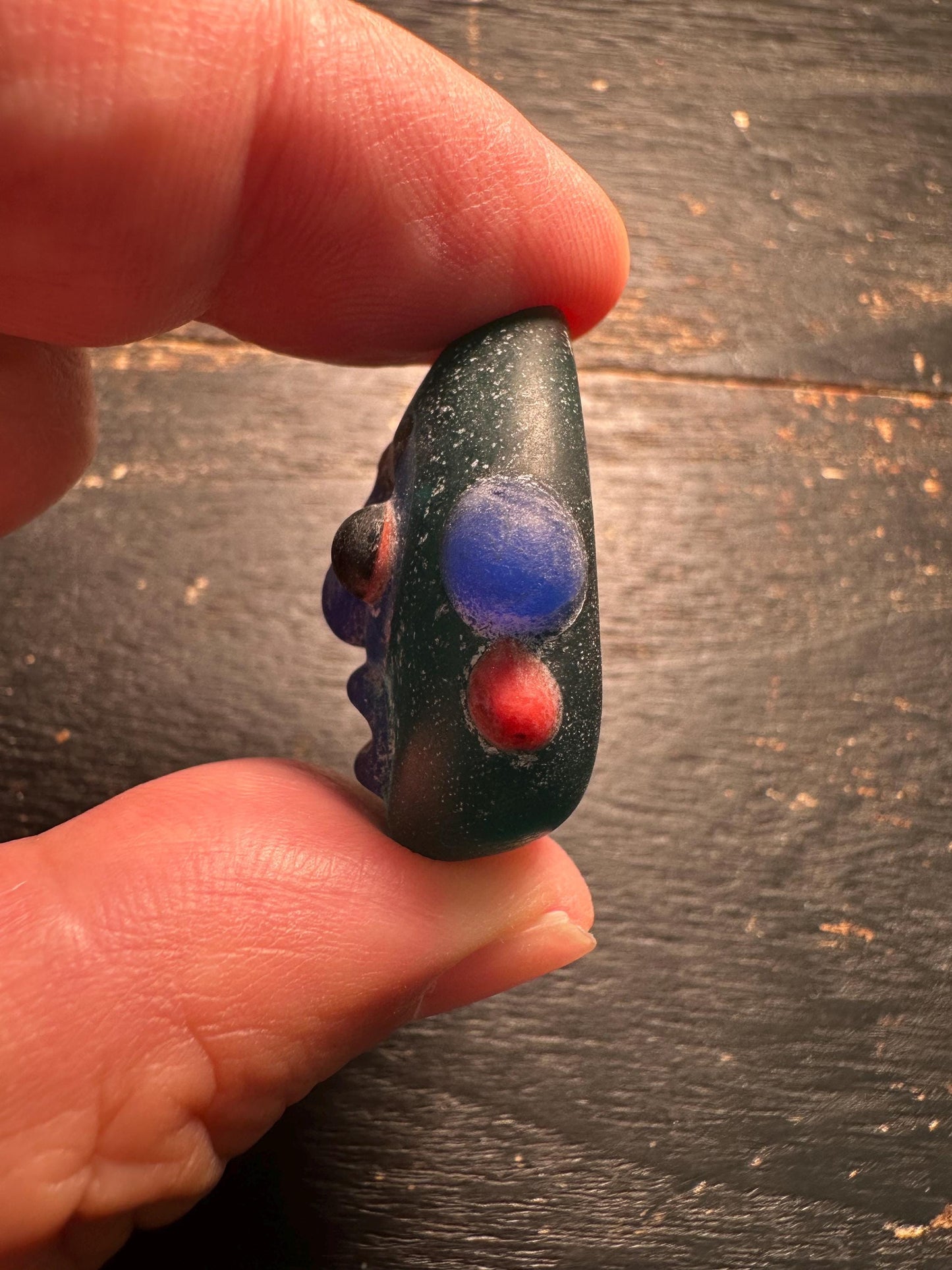 Artisan Glass Face Bead Pendant  Tribal Inspired Necklace Focal