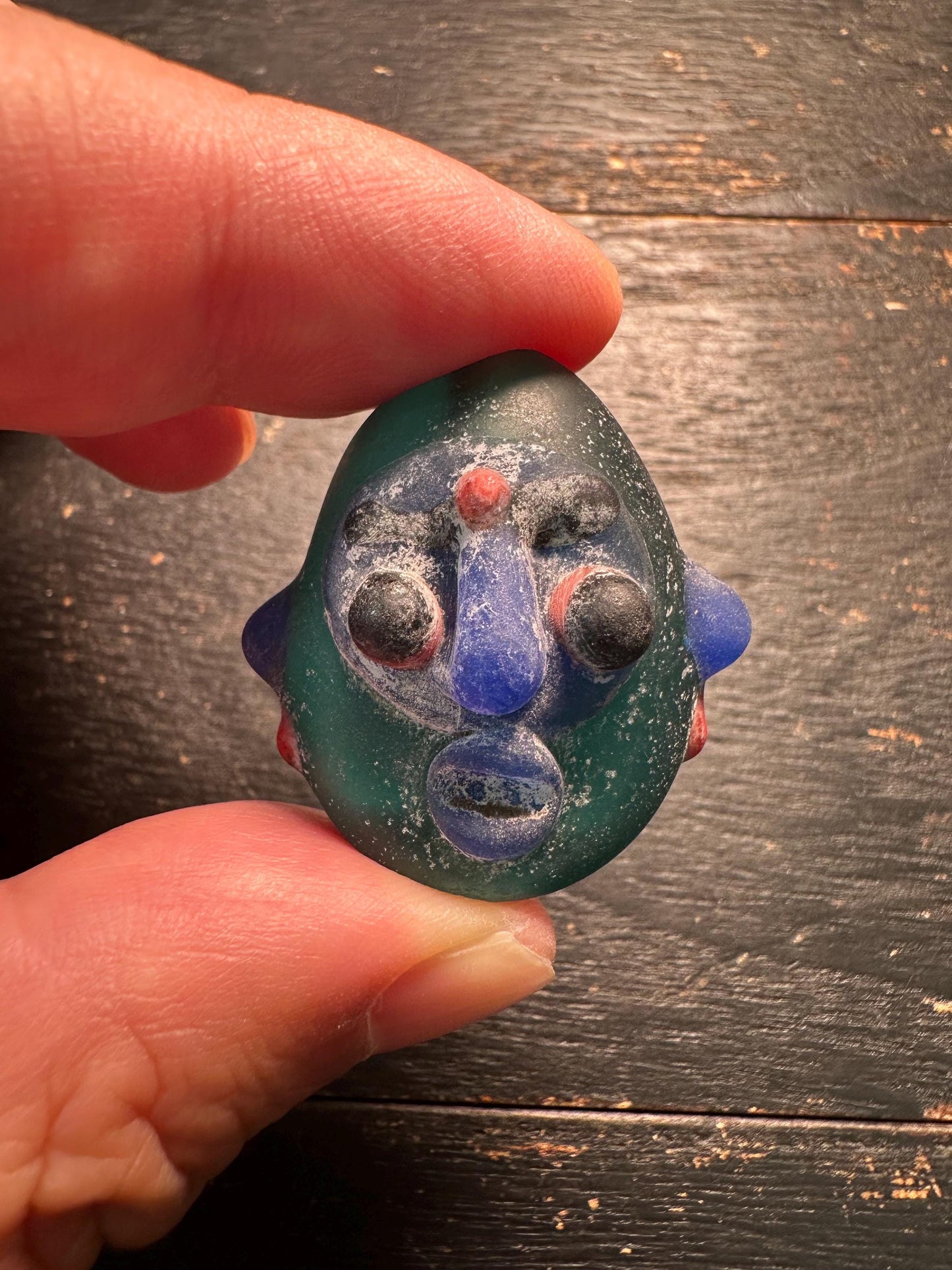 Artisan Glass Face Bead Pendant  Tribal Inspired Necklace Focal