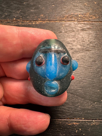 Unique Ethnic Glass Pendant  Handmade Face Bead from Recycled Glass
