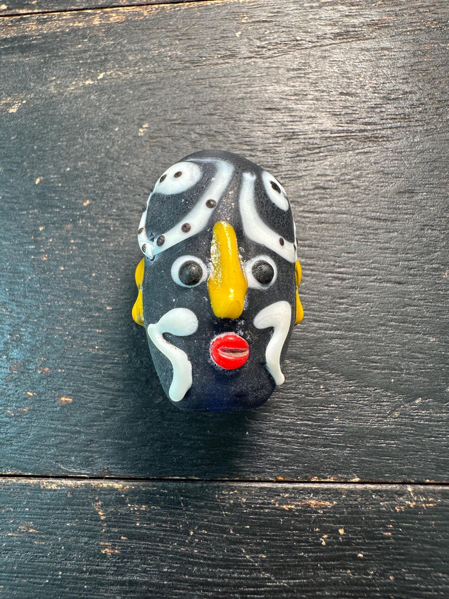 Handcrafted Chinese Opera Mask Pendant  Recycled Glass Folk Art