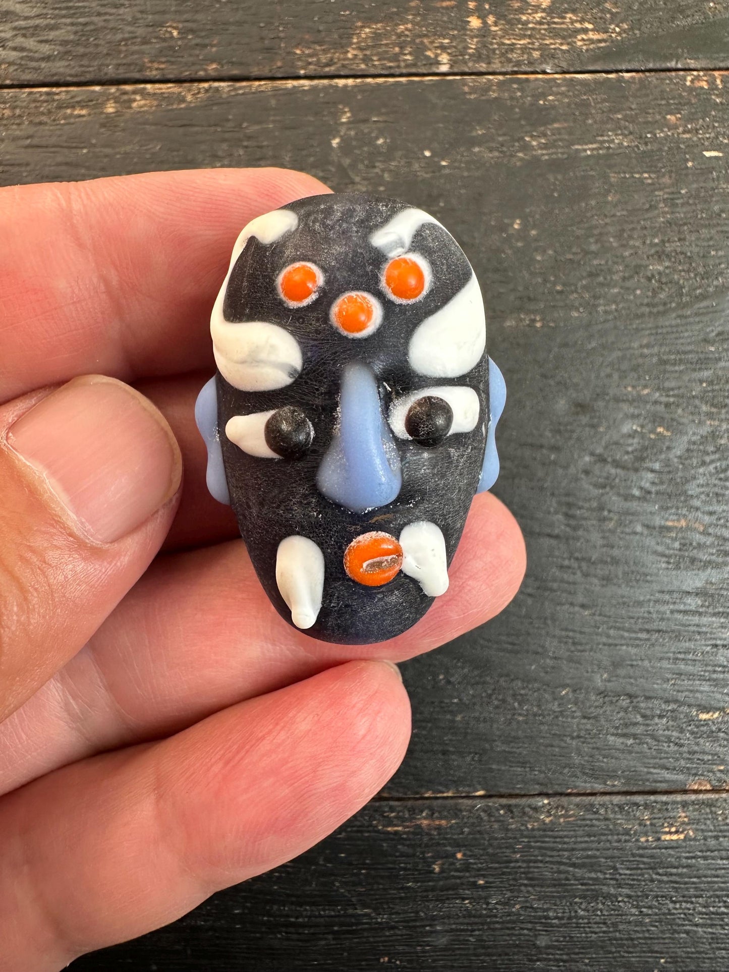 Handmade Chinese Folk Art Necklace  Opera Mask Glass Pendant