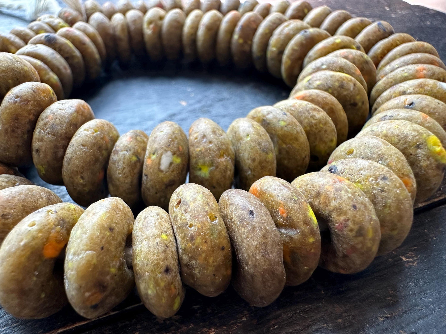 Authentic African Recycled Glass Beads  Handcrafted Krobo Spacer Beads  14-15mm Ghana Beads