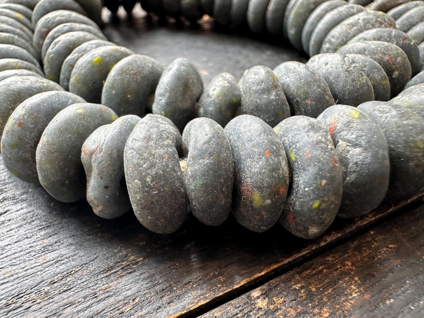 African Recycled Glass Beads  Handcrafted Krobo Spacer Beads from Ghana (14-15mm)