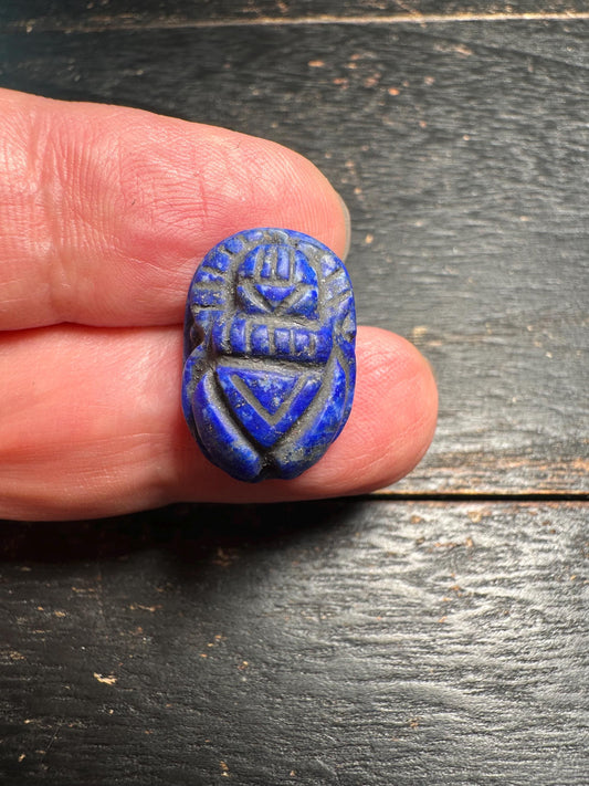 Hand Carved Lapis Scarab Amulet  Sacred Beetle Seal  Ancient Style Stone Talisman