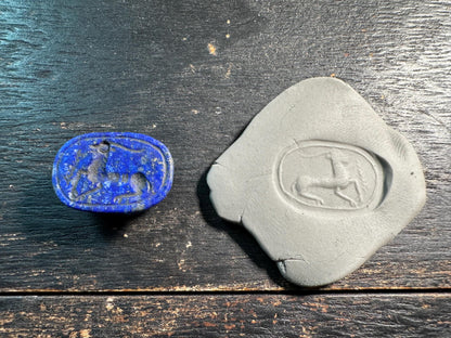 Hand Carved Lapis Scarab Amulet  Sacred Beetle Seal  Ancient Style Stone Talisman