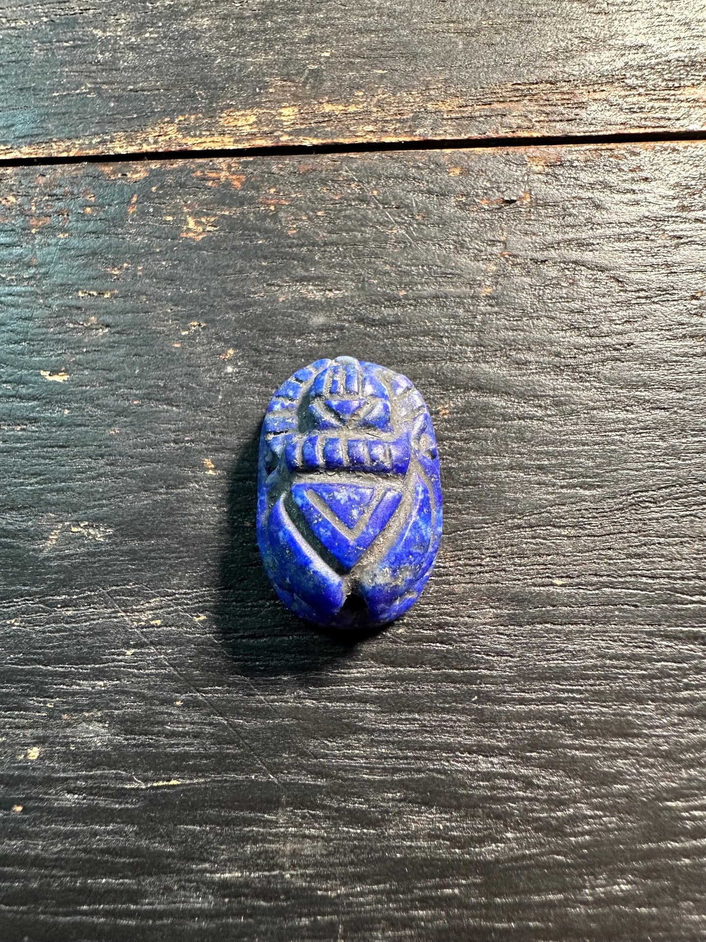 Hand Carved Lapis Scarab Amulet  Sacred Beetle Seal  Ancient Style Stone Talisman