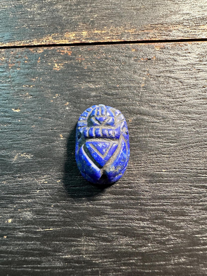 Hand Carved Lapis Scarab Amulet  Sacred Beetle Seal  Ancient Style Stone Talisman
