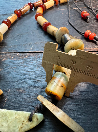 Antique Jade & Carnelian Necklace  Genuine Old Jade Ethnic Jewelry
