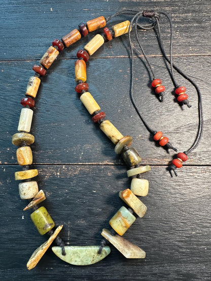 Antique Jade & Carnelian Necklace  Genuine Old Jade Ethnic Jewelry