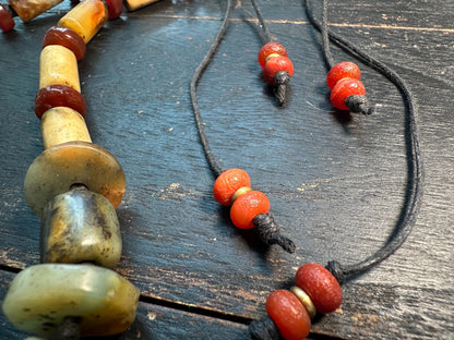 Antique Jade & Carnelian Necklace  Genuine Old Jade Ethnic Jewelry