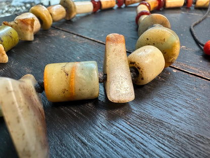 Antique Jade & Carnelian Necklace  Genuine Old Jade Ethnic Jewelry