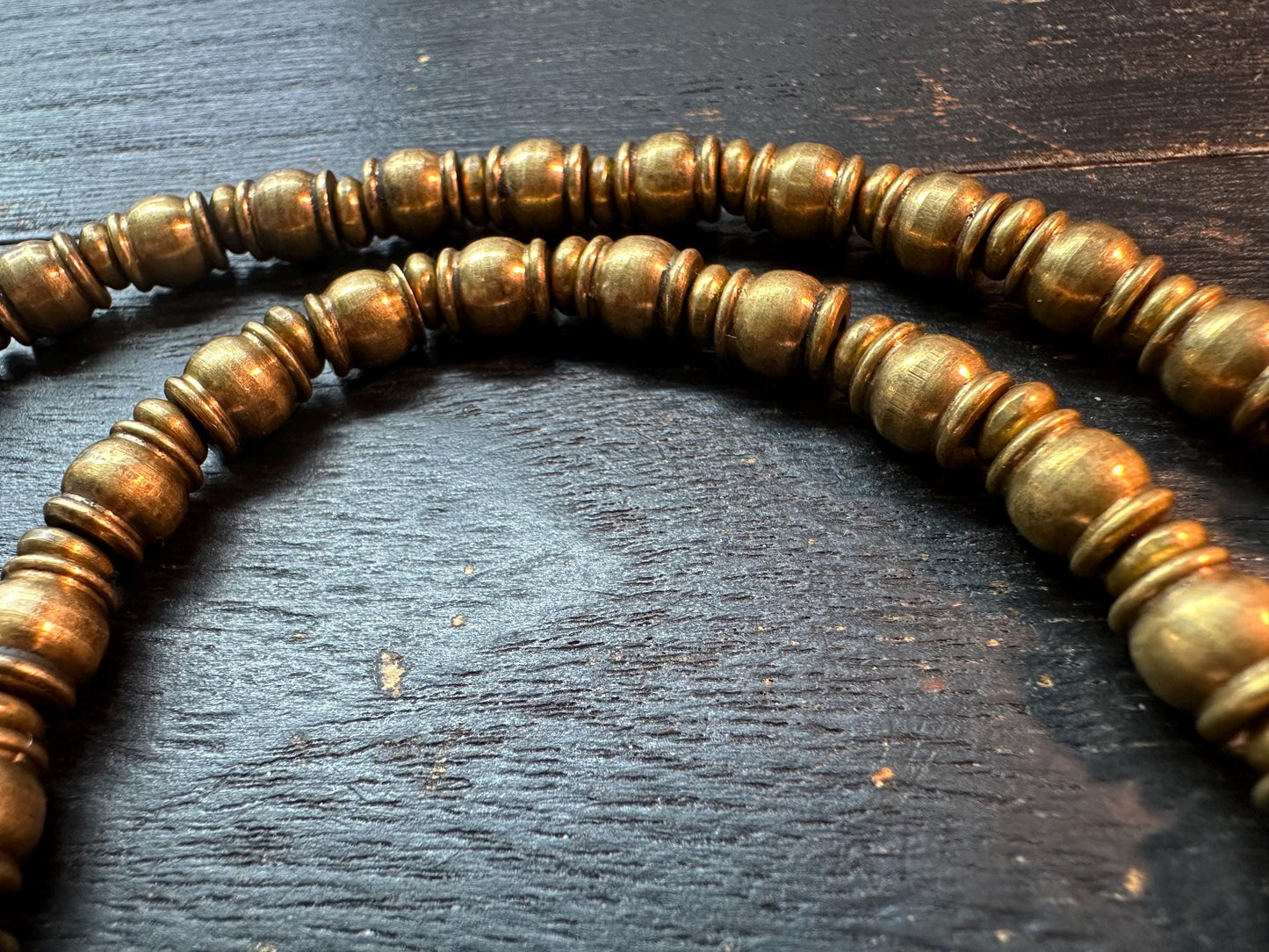 Handmade Nepal Copper Spacer Beads Strand | 7x7mm Tribal Ethnic Brass Necklace | 21-Inches Jewelry Supply | Vintage Bronze Spacer