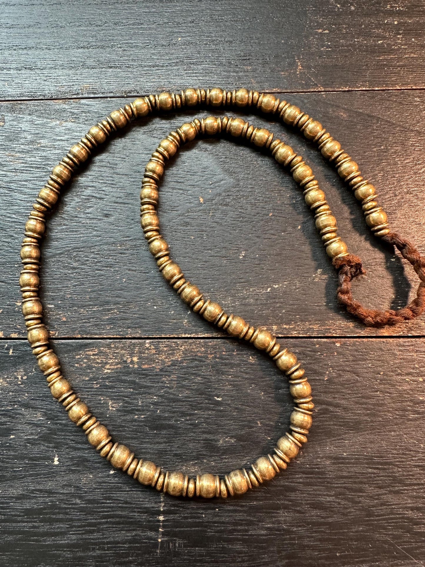 Handmade Nepal Copper Spacer Beads Strand | 7x7mm Tribal Ethnic Brass Necklace | 21-Inches Jewelry Supply | Vintage Bronze Spacer