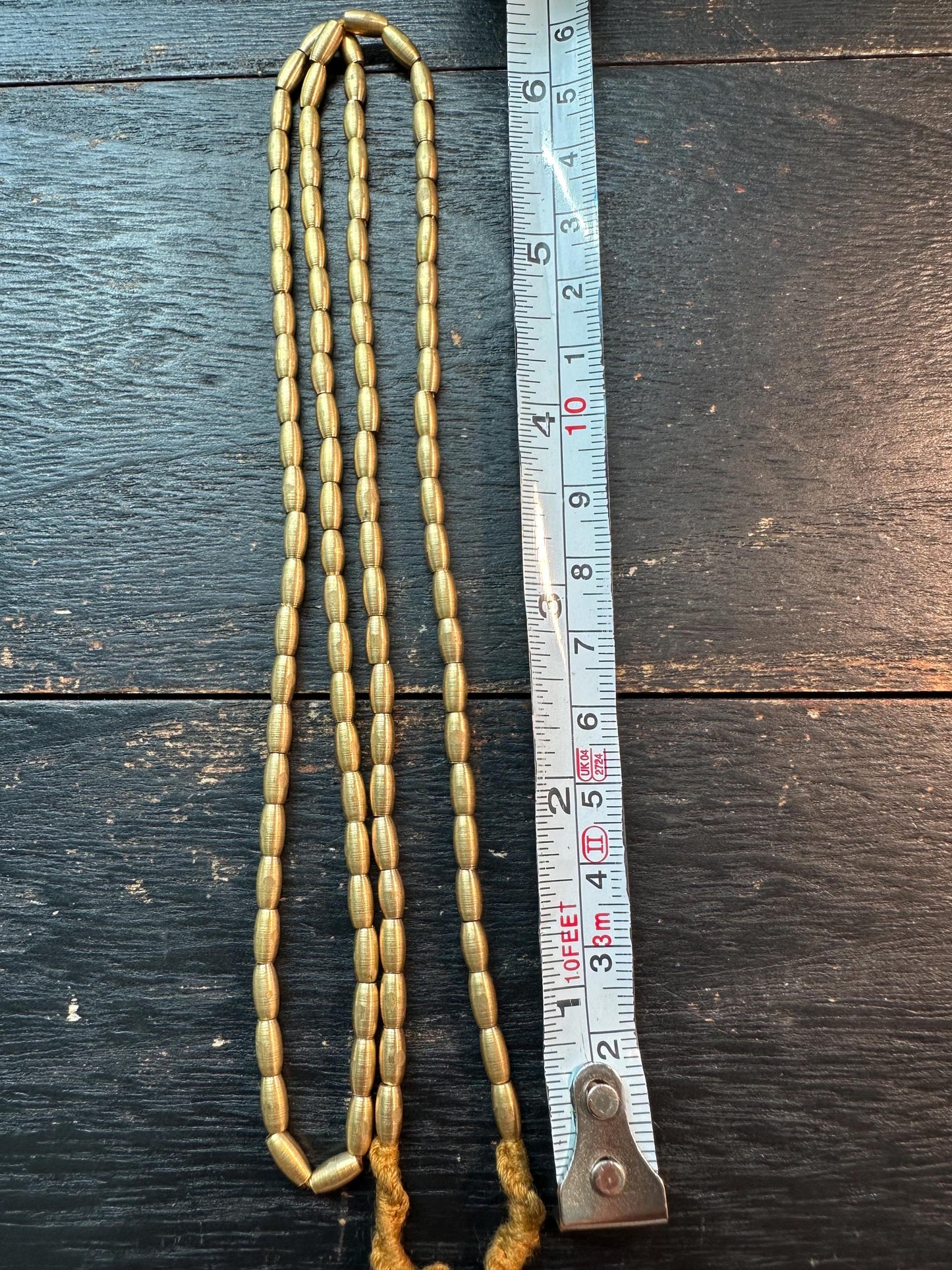 Handmade Nepal Copper Tube Spacer Beads Strand | 3.5mm Cylinder Beads | 24-inch Ethnic Jewelry Supply | Brass Tribal Bead Necklace