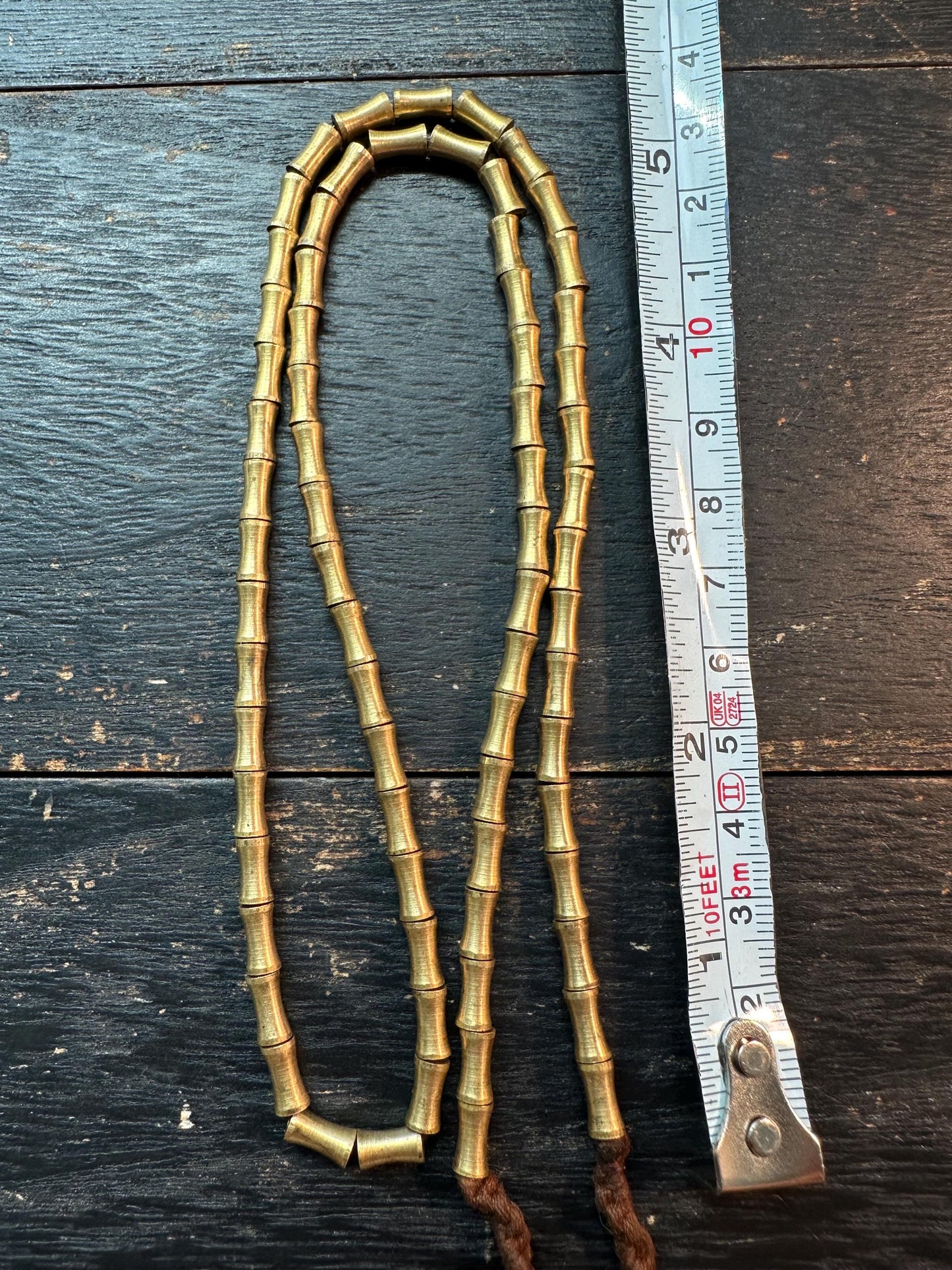 Nepal Handmade Copper Spacer Bead Strand | 3.5x8mm Tube & Bamboo Shape | 21 Ethnic Rustic Jewelry Supplies | Artisan Brass Necklace