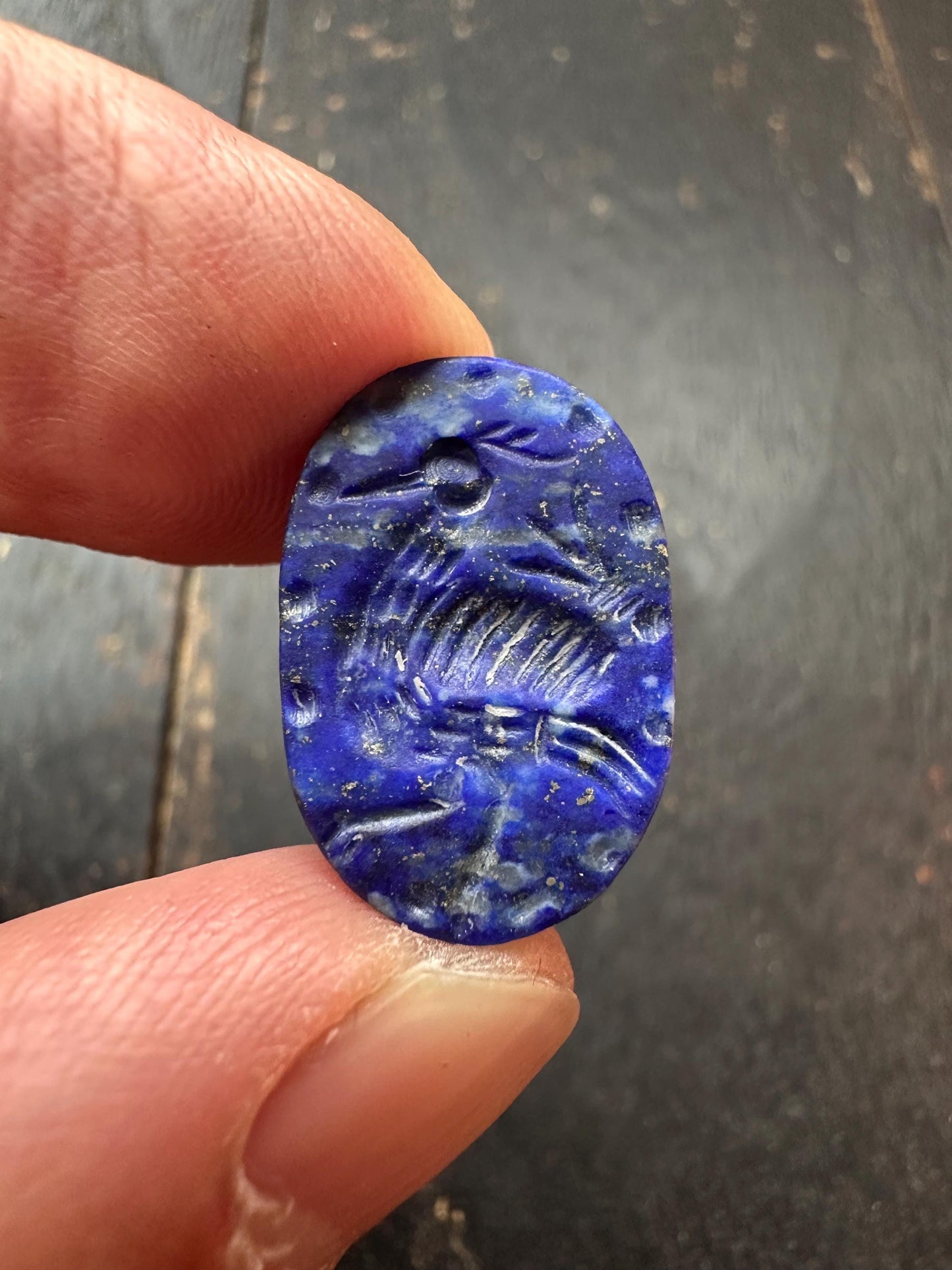 Hand Carved Lapis Lazuli Scarab Amulet  Ancient Egyptian Style Beetle Talisman  Blue Stone Artifact