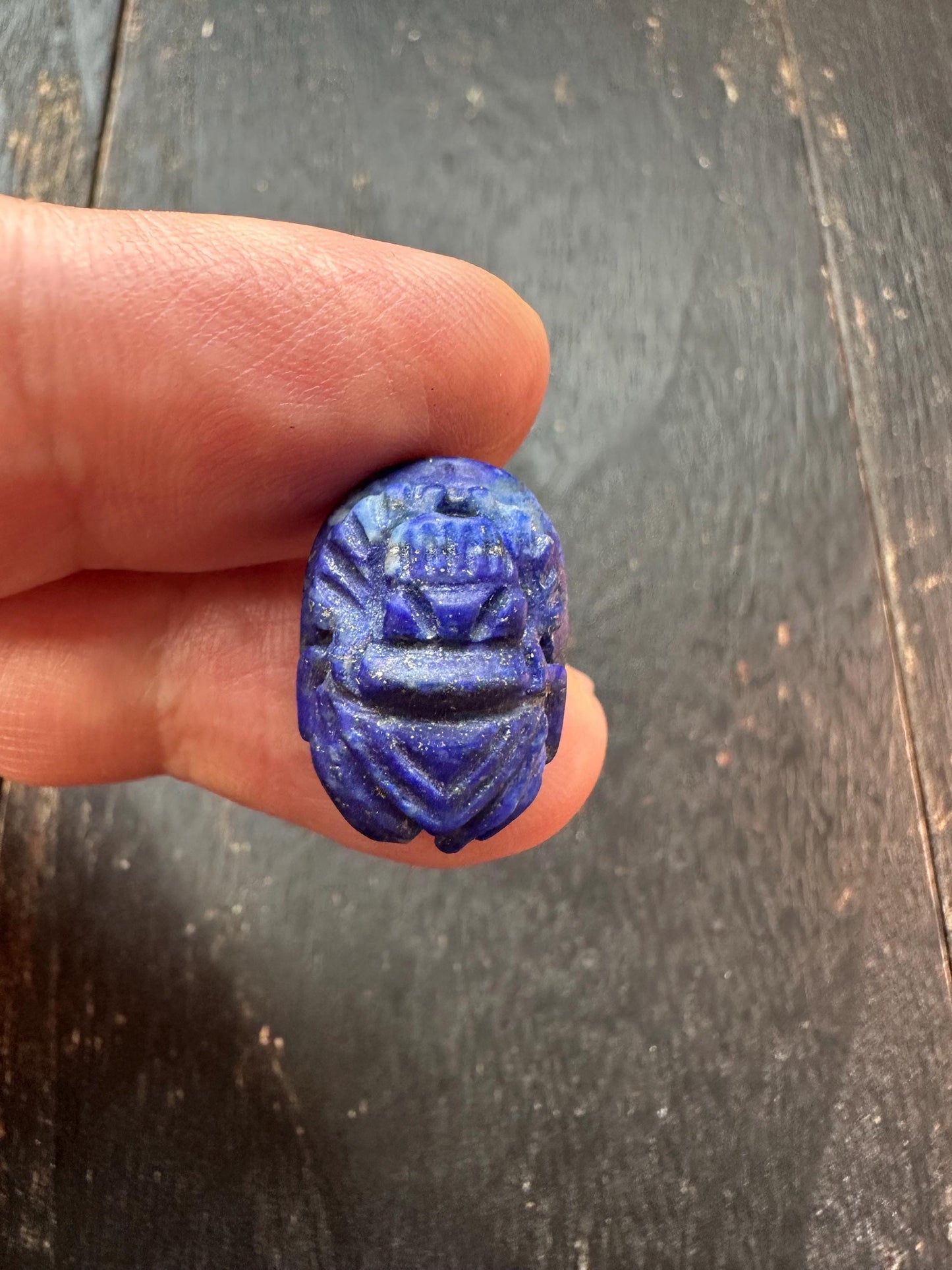 Hand Carved Lapis Lazuli Scarab Amulet  Ancient Egyptian Style Beetle Talisman  Blue Stone Artifact