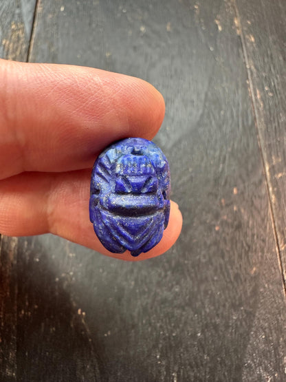 Hand Carved Lapis Lazuli Scarab Amulet  Ancient Egyptian Style Beetle Talisman  Blue Stone Artifact