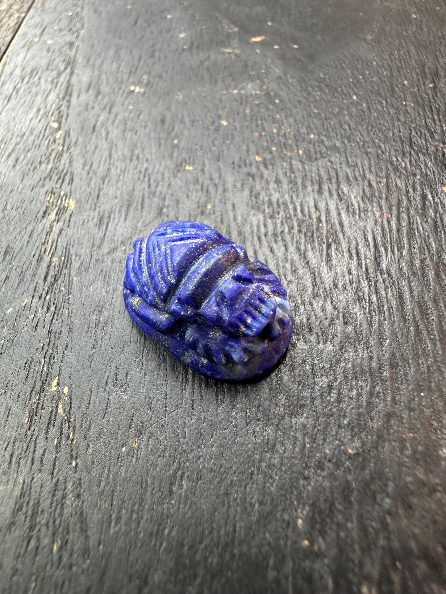 Hand Carved Lapis Lazuli Scarab Amulet  Ancient Egyptian Style Beetle Talisman  Blue Stone Artifact