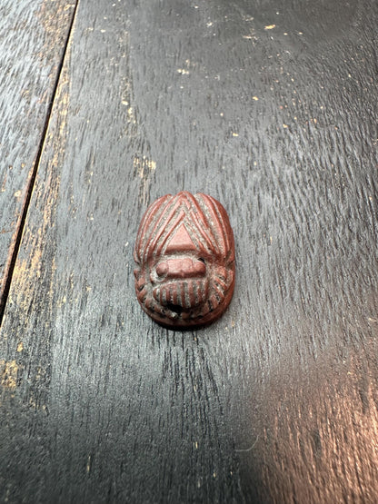 Hand Carved Jade Scarab Seal Amulet  Egyptian Style Kneeling Figure Stamp  Protective Talisman