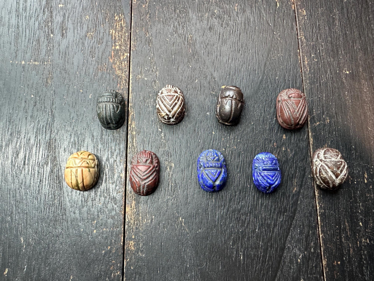 Hand Carved Jade Scarab Seal Amulet  Egyptian Style Kneeling Figure Stamp  Protective Talisman