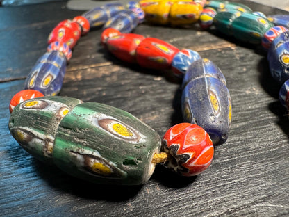 Stunning Ancient Rare Mosaic Glass Ancient Big Beads Unique Wonderful Necklace(Medium)