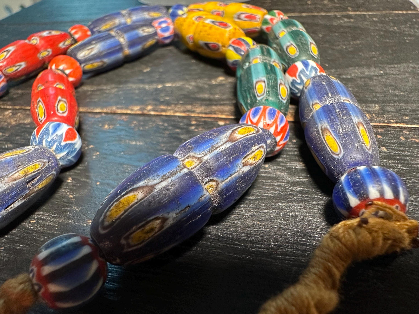 Stunning Ancient Rare Mosaic Glass Ancient Big Beads Unique Wonderful Necklace(Medium)