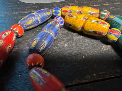 Stunning Ancient Rare Mosaic Glass Ancient Big Beads Unique Wonderful Necklace(Medium)