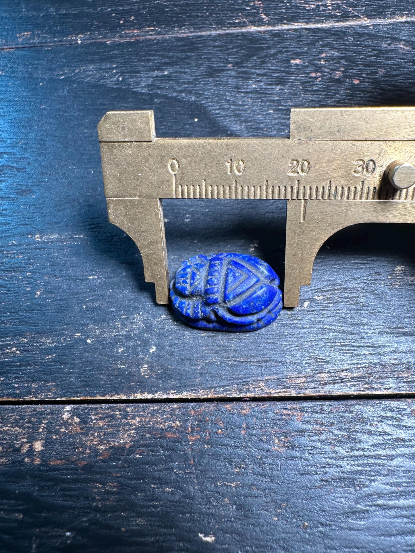 Hand Carved Lapis Scarab Amulet  Sacred Beetle Seal  Ancient Style Stone Talisman