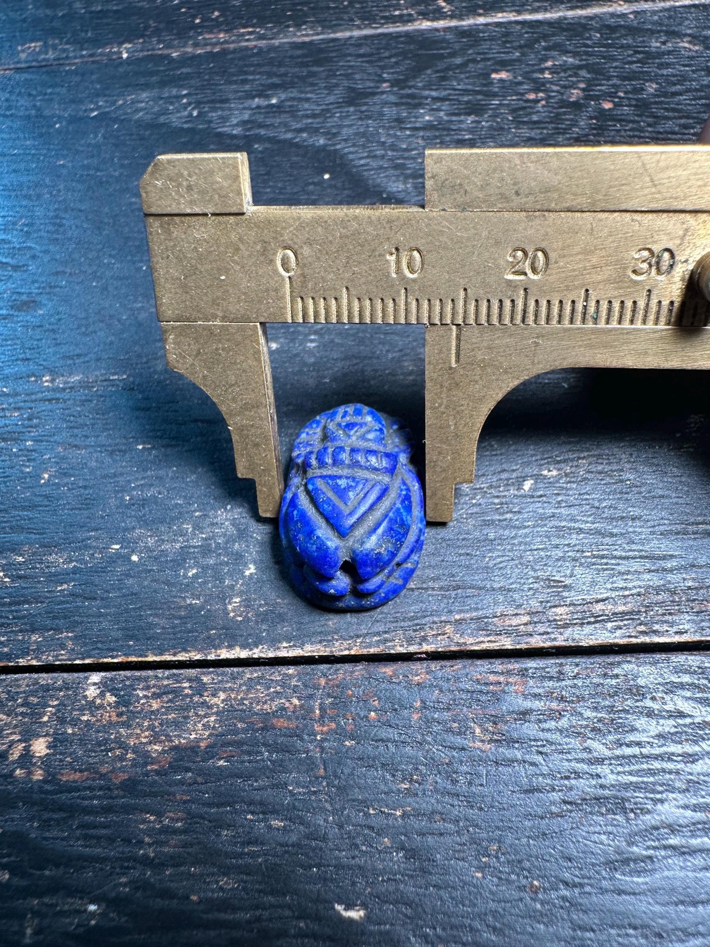 Hand Carved Lapis Scarab Amulet  Sacred Beetle Seal  Ancient Style Stone Talisman