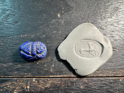 Hand Carved Lapis Scarab Amulet  Sacred Beetle Seal  Ancient Style Stone Talisman