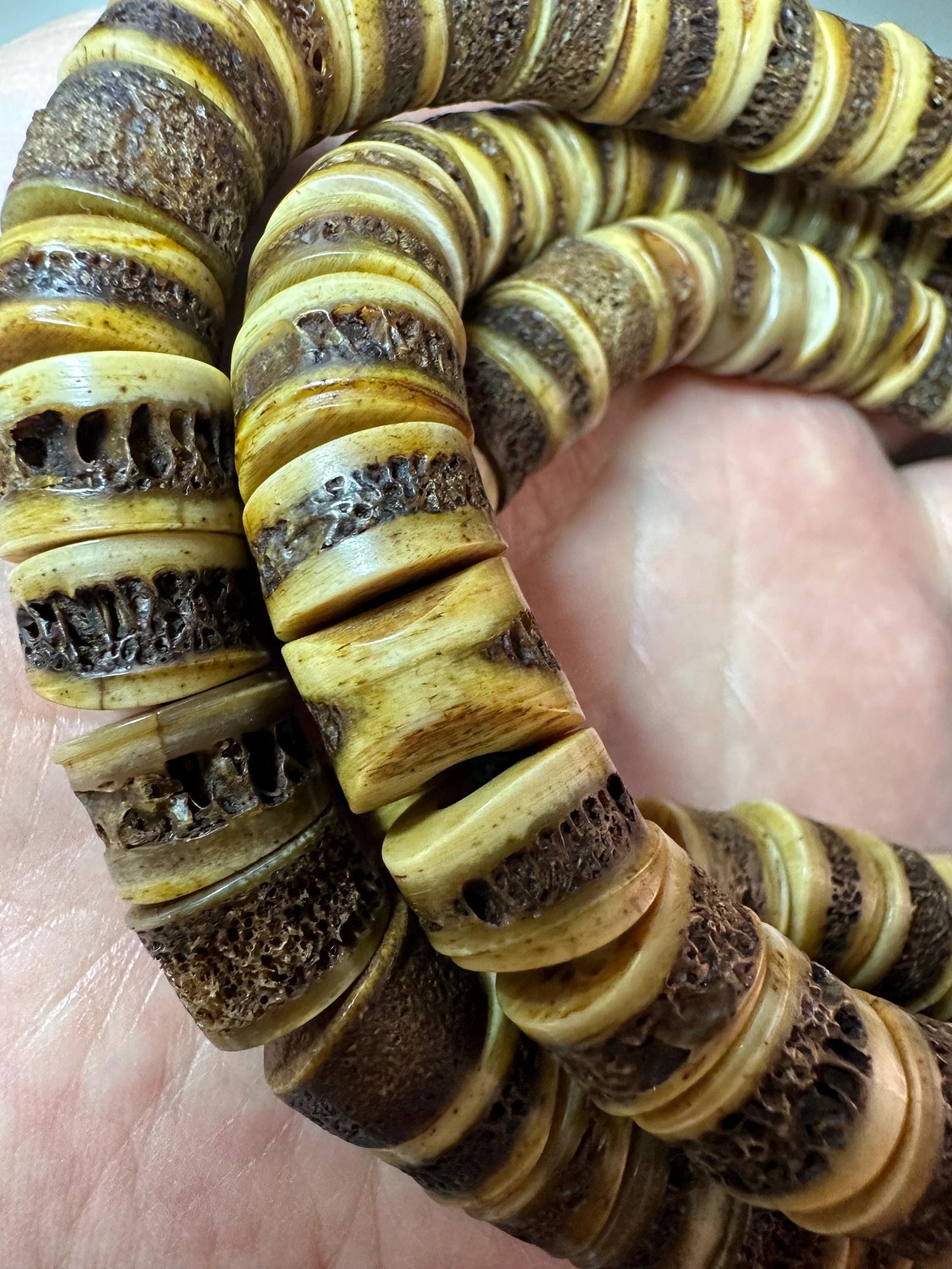 108 Yak Bone Mala Beads, 12mm, 34 Inches, Tibetan Buddhist Prayer Beads, Handmade, Vintage Style, Meditation Necklace