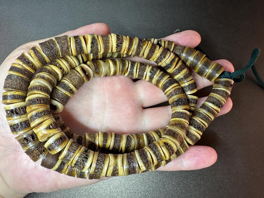 108 Yak Bone Mala Beads, 12mm, 34 Inches, Tibetan Buddhist Prayer Beads, Handmade, Vintage Style, Meditation Necklace