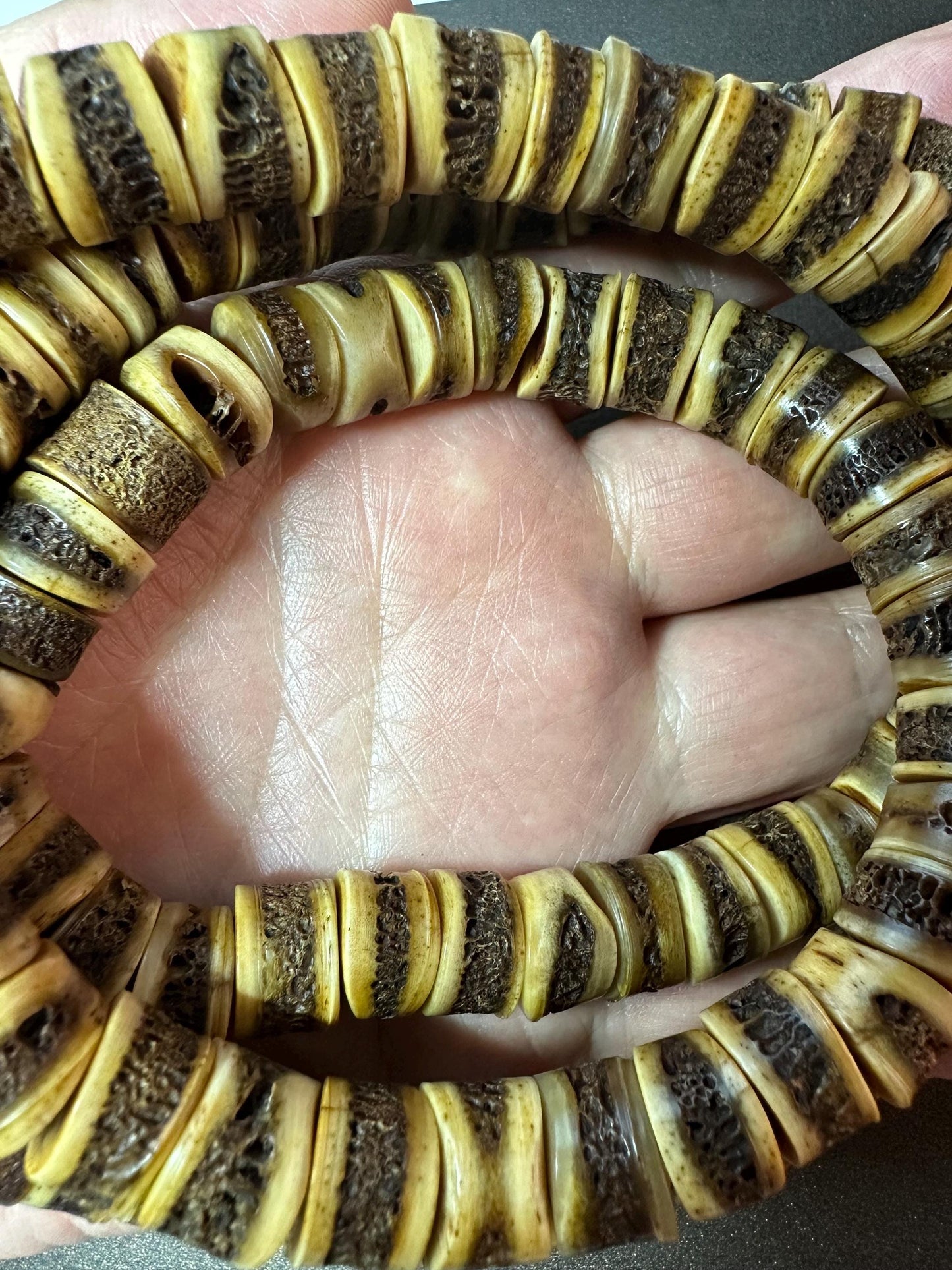 108 Yak Bone Mala Beads, 12mm, 34 Inches, Tibetan Buddhist Prayer Beads, Handmade, Vintage Style, Meditation Necklace