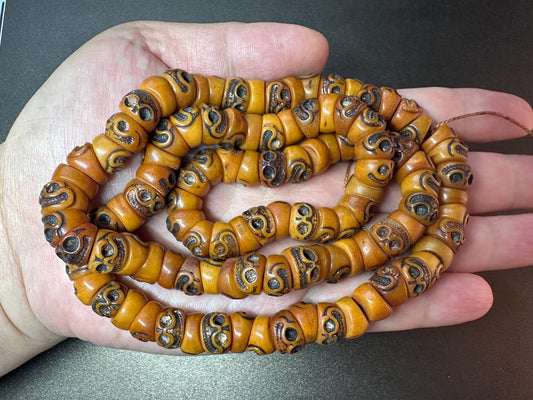 108 Yak Bone Skull Mala, Tibetan Citipati Beads, 11.5mm, Charnel Ground Design, Buddhist Meditation Necklace, 27-Inch