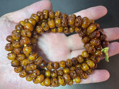 108 Bead Citipati Skull Mala | Hand-Carved Yak Bone, 10mm, 38 Inches | Tibetan Buddhist Charnel Ground Rosary for Meditation