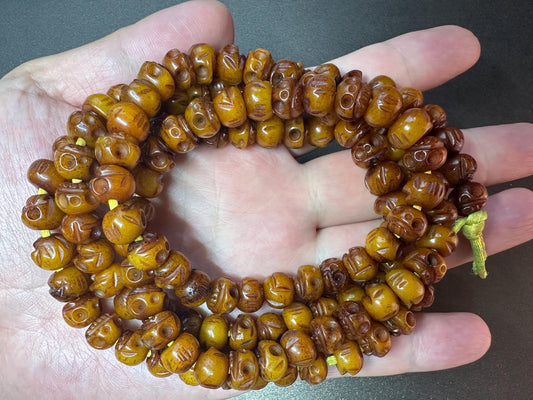 108 Bead Citipati Skull Mala | Hand-Carved Yak Bone, 10mm, 38 Inches | Tibetan Buddhist Charnel Ground Rosary for Meditation