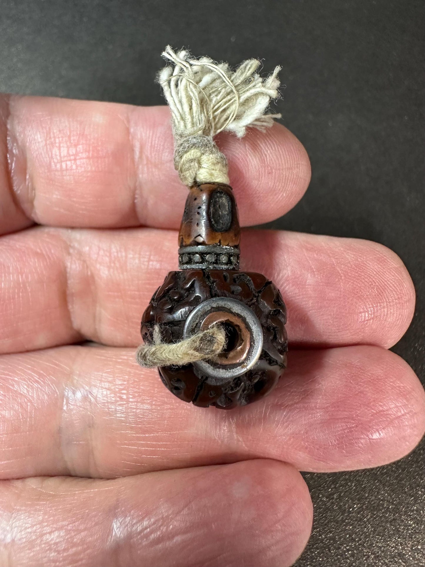 Hand-Carved Bodhi Seed Guru Bead | Vintage Rudraksha Carved Mala Bead | Tibetan Buddhist Prayer Centerpiece