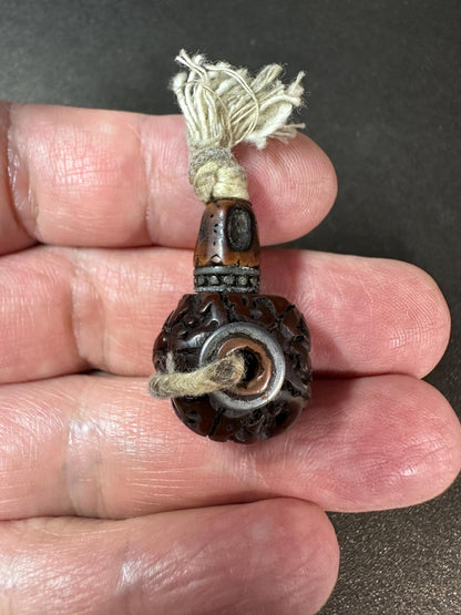 Hand-Carved Bodhi Seed Guru Bead | Vintage Rudraksha Carved Mala Bead | Tibetan Buddhist Prayer Centerpiece