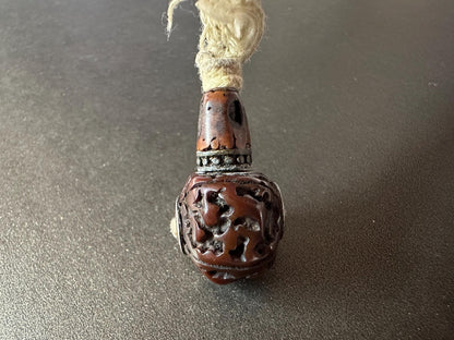 Hand-Carved Bodhi Seed Guru Bead | Vintage Rudraksha Carved Mala Bead | Tibetan Buddhist Prayer Centerpiece