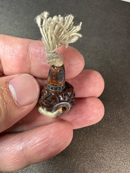 Hand-Carved Bodhi Seed Guru Bead | Vintage Rudraksha Carved Mala Bead | Tibetan Buddhist Prayer Centerpiece