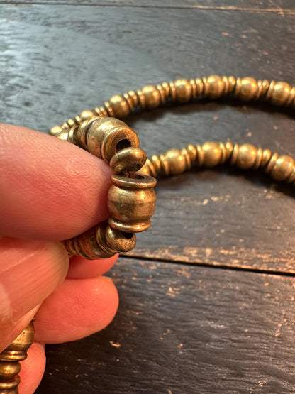 Handmade Nepal Copper Spacer Beads Strand | 7x7mm Tribal Ethnic Brass Necklace | 21-Inches Jewelry Supply | Vintage Bronze Spacer
