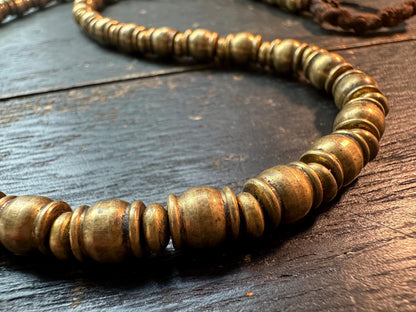 Handmade Nepal Copper Spacer Beads Strand | 7x7mm Tribal Ethnic Brass Necklace | 21-Inches Jewelry Supply | Vintage Bronze Spacer